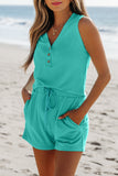 Mint Green Ribbed Button V Neck Tank Top and Shorts Set