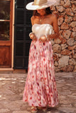 Pink Abstract Watercolor Tie Dye Tiered Maxi Skirt