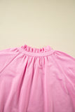 Pink Half Zip Puff Sleeve Top and Ruffled Shorts Set