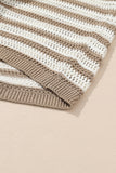 Khaki Stripe Hollowed Knit Sleeveless Sweater Dress