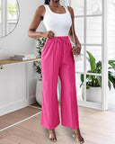 High Waist Drawstring Tied Detail Wide Leg Pants Casual Pants