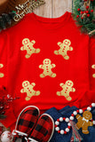 Red Cute Gingerbread Print Christmas Pullover Sweatshirt