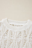White Cut Out Crochet Crew Neck Loose Fit Sweater