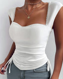 Lace Trim Drawstring Ribbed Tank Top