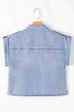 Dusk Blue Denim Pinup Folded Cap Sleeve Shirt