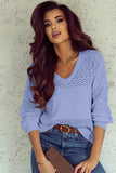 Sky Blue Eyelet Pattern Detail V Neck Drop Shoulder Sweater