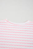 Pink Stripe Knitted Short Sleeve Top and Drawstring Shorts Set