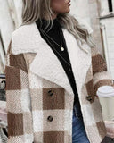 Plaid Print Double Breasted Teddy Coat