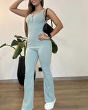 Ribbed U Neck Sleeveless Strechy Jumpsuit Casual Slim Fit Romper