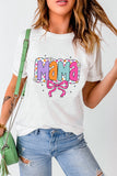 White Cute MaMa Bow Graphic Crewneck T Shirt