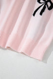 Light Pink Bow Pattern Knitted Loose Fit Sweater