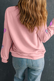 Pink Valentines Heart Patched Drop Shoulder Sweatshirt