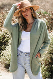 Seagrass Waffle Knit Drop Shoulder Open Front Pocketed Plus Size Cardigan