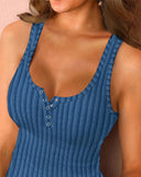 U Neck Snap Button Ribbed Tank Top