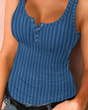 U Neck Snap Button Ribbed Tank Top