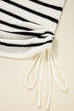 Black Stripe Knitted Drawstring Detail Sleeveless Dress