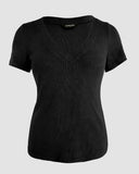 V Neck Short Sleeve Ribbed T Shirt Casual Slim Fit Top
