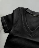 V Neck Short Sleeve Ribbed T Shirt Casual Slim Fit Top