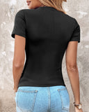 V Neck Short Sleeve Ribbed T Shirt Casual Slim Fit Top