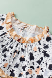 White Frilly Trim Leopard Animal Spots Blouse