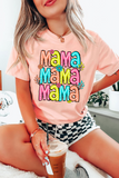 Pink Colorful MaMa Letter Graphic T Shirt