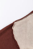 Coffee Colorblock Bishop Sleeve Ribbed Trim Sweater