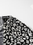 Medium Grey Leopard Splicing Lantern Sleeve Velvet Blouse