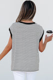 Black Stripe Chest Pocket Patch Round Neck Tank Top