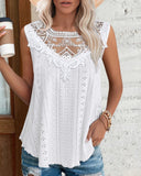 Contrast Lace V Neck Sleeveless Thick Strap Hollow out Knit Tank Casual Top