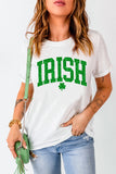 White IRISH Clover Glitter Printed St Patricks T Shirt