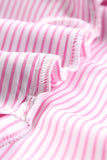 Pink Smocked Cuffed Striped Boyfriend Shirt with Pocket