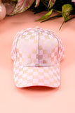 Light Pink Checkered Print Adjustable Baseball Cap