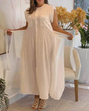 Sleeveless Button Front Tied Detail Midi Dress Casual Waist Pocket Design Dress