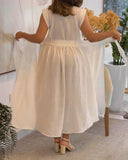 Sleeveless Button Front Tied Detail Midi Dress Casual Waist Pocket Design Dress