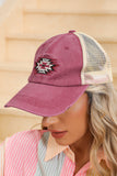 Coral Aztec Pattern Cotton Distressed Baseball Cap