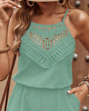 2 Pieces Outfit Guipure Lace Patch Spaghetti Strap Tank and Casual Pocket Design Shorts