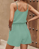 2 Pieces Outfit Guipure Lace Patch Spaghetti Strap Tank and Casual Pocket Design Shorts