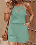 2 Pieces Outfit Guipure Lace Patch Spaghetti Strap Tank and Casual Pocket Design Shorts