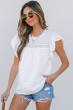 White Lace Neckline Flutter Sleeve Eyelets Blouse