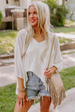 White Eyelet Patchwork High Low Hem V Neck Oversized Top