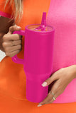 Rose Red Frosted Stainless Handle Large Vacuum Cup with Straw 40oz