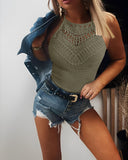 Textured Contrast Lace Halter Sleeveless Tank Casual Slim Fit Tank