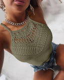 Textured Contrast Lace Halter Sleeveless Tank Casual Slim Fit Tank