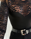 Round Neck Long Sleeve Sexy Lace Patchwork Skinny Tees