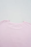 Pink Color Block Patchwork Seamed Crewneck T Shirt