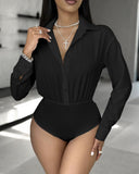 Ruched Buttoned Long Sleeve Bodysuit