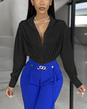 Ruched Buttoned Long Sleeve Bodysuit