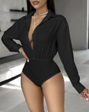 Ruched Buttoned Long Sleeve Bodysuit