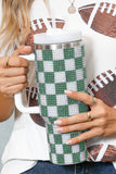 Blackish Green Full Rhinestone Checkerboard Handled Tumbler 40oz