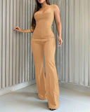 Sweatheart Neck Thick Strap Backless Lace up Jumpsuit